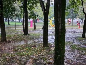 Ćirilični park se pretvorio u močvaru: Slova se naziru u blatu (FOTO)